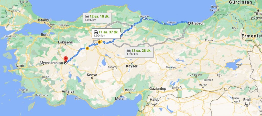 Trabzon Afyon Arası Kaç KM