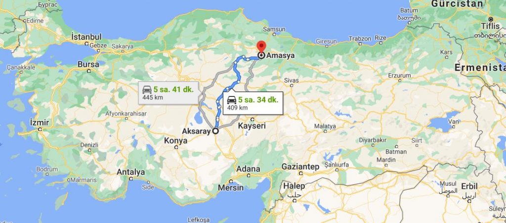 Amasya Aksaray Arası Kaç KM