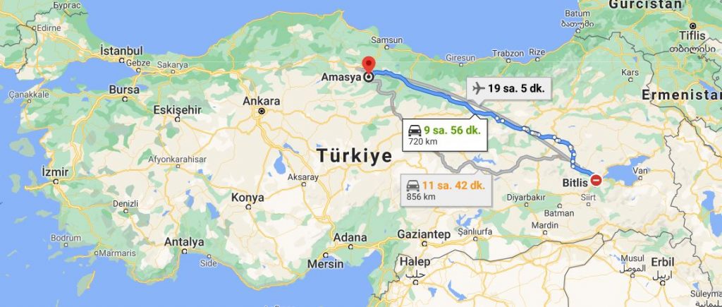 Amasya Bitlis Arası Kaç KM