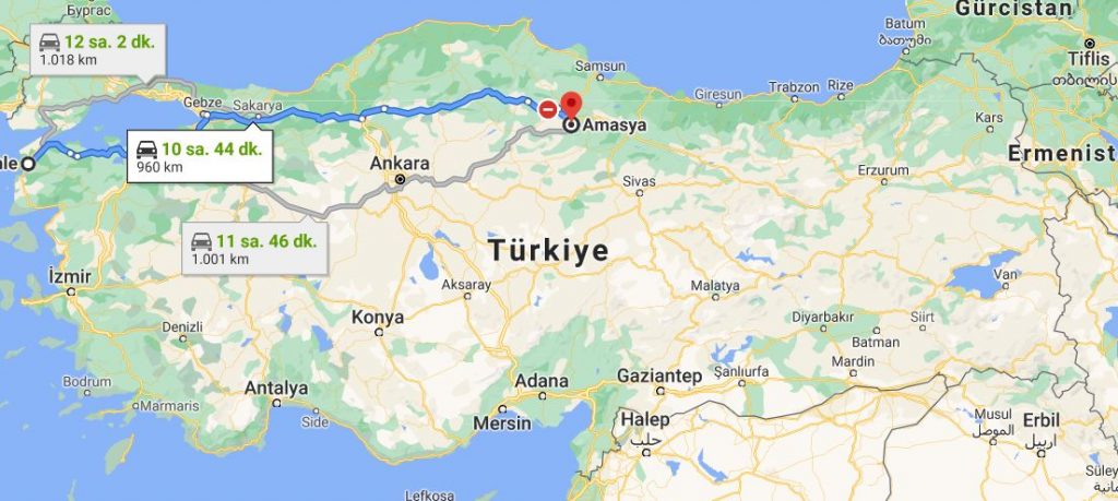 Amasya Çanakkale Arası Kaç KM