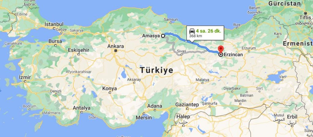 Amasya Erzincan Arası Kaç KM