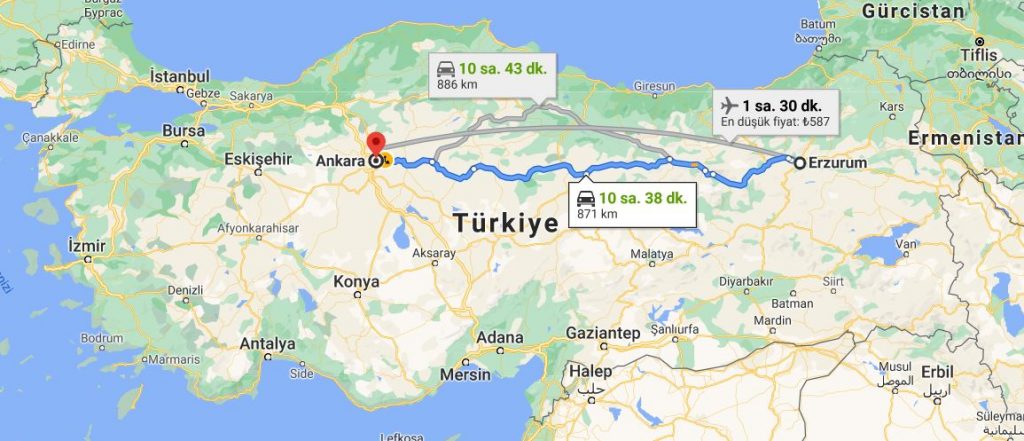 Ankara Erzurum Arası Kaç KM