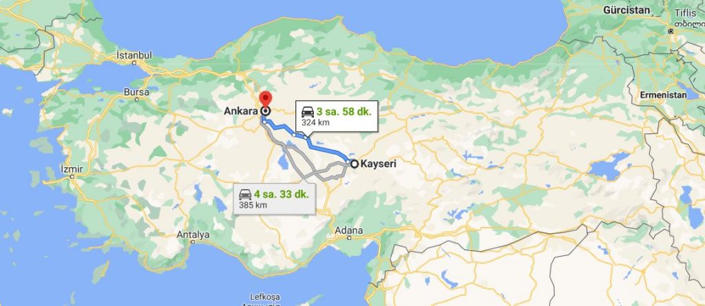 Ankara Kayseri Arası Kaç KM