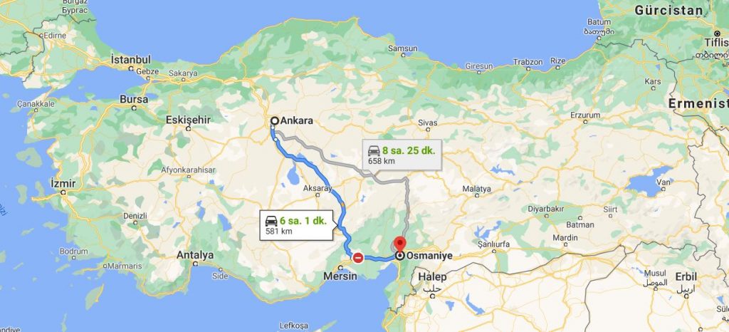 Ankara Osmaniye Arası Kaç KM