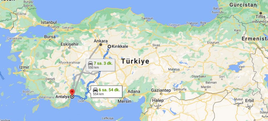 Antalya Kırıkkale Arası Kaç KM