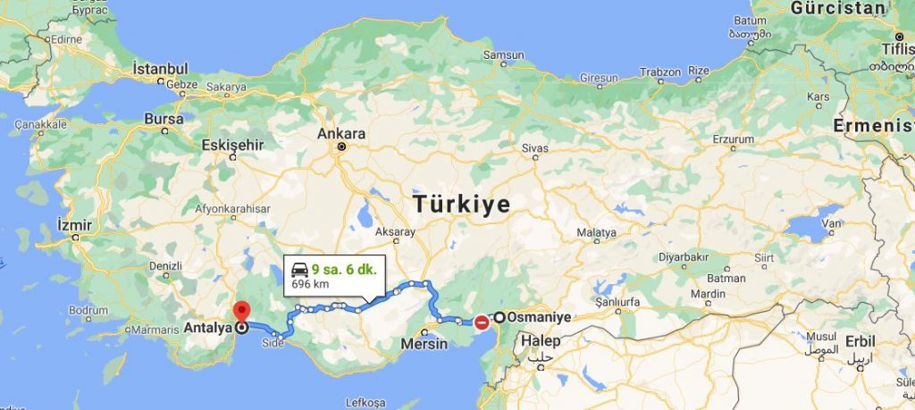 Antalya Osmaniye Arası Kaç KM