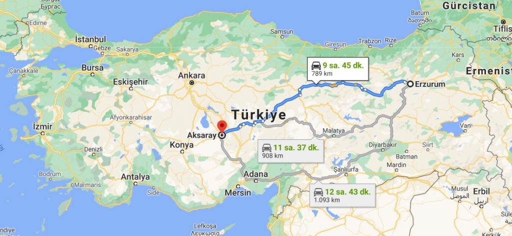 Erzurum Aksaray Arası Kaç KM