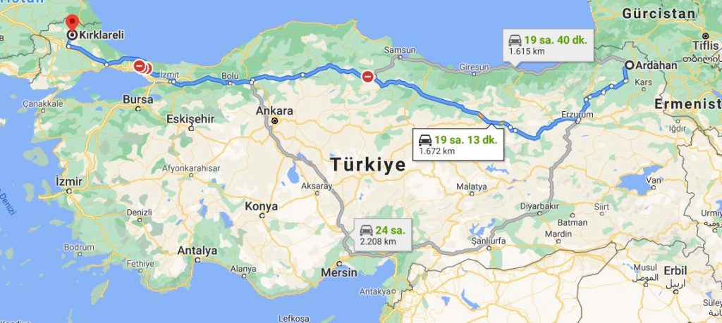Ardahan Kırıkkale Arası Kaç KM