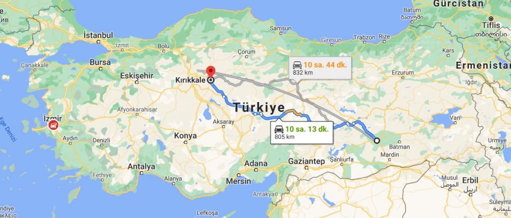 Diyarbakır Kırıkkale Arası Kaç KM