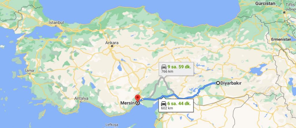 Mersin Diyarbakır Arası Kaç KM