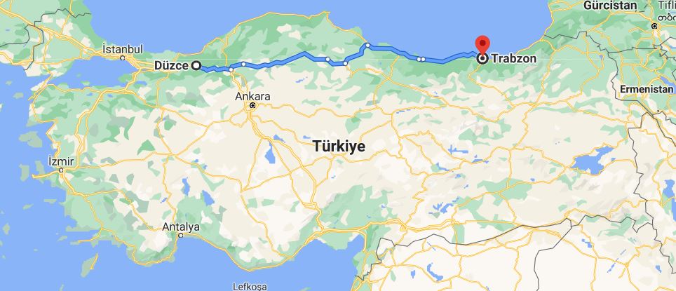 Trabzon Düzce Arası Kaç KM