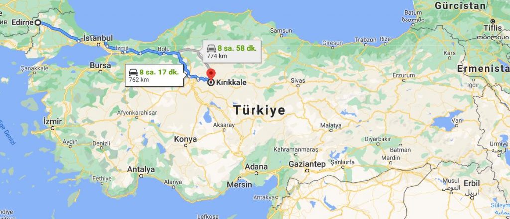 Edirne Kırıkkale Arası Kaç KM