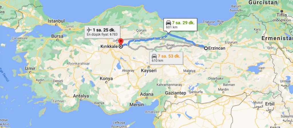 Erzincan Kırıkkale Arası Kaç KM