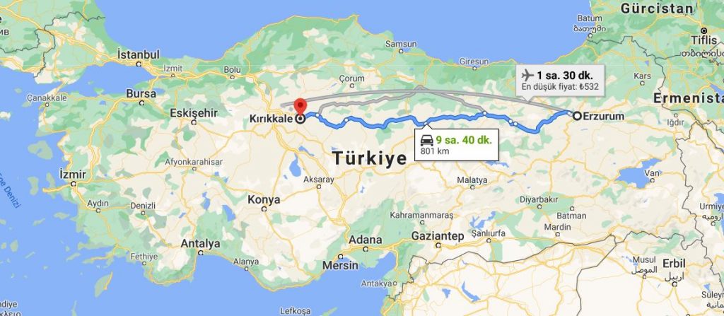 Erzurum Kırıkkale Arası Kaç KM