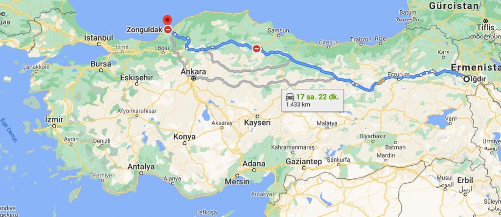 Iğdır Zonguldak Arası Kaç KM
