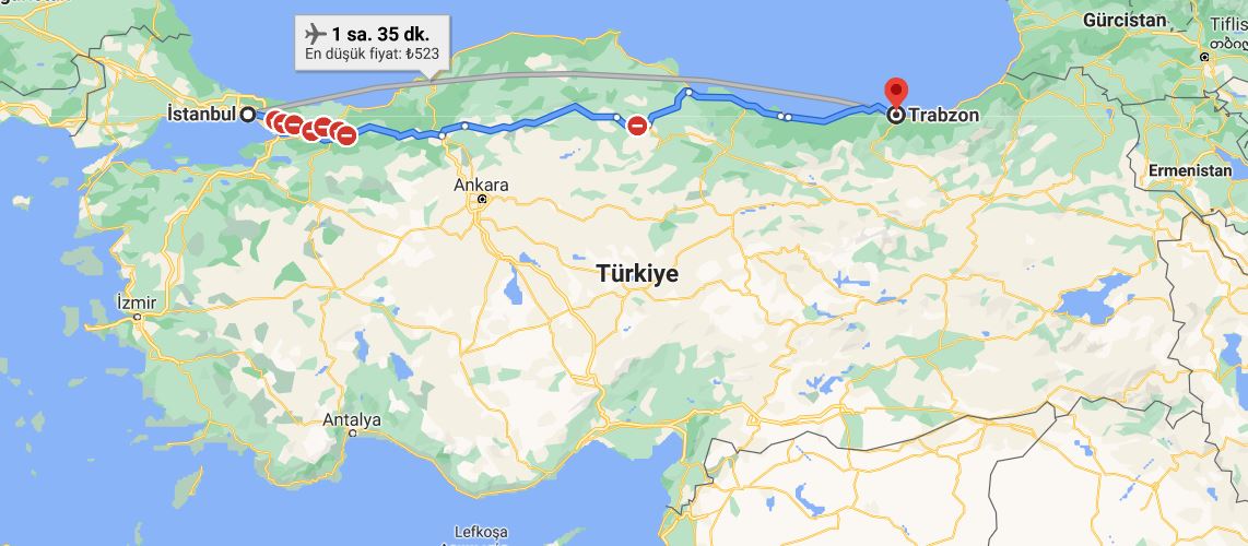 İstanbul Trabzon arası kaç km İstanbul