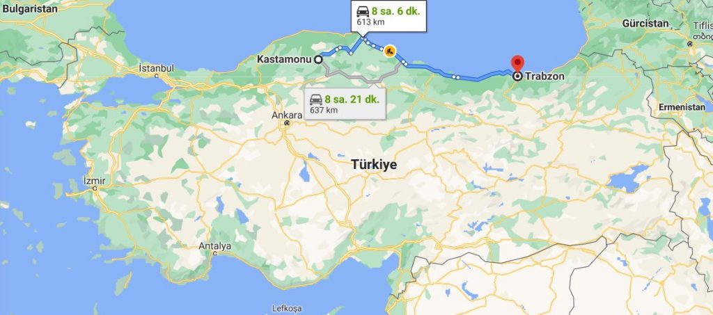 Trabzon Kastamonu Arası Kaç KM