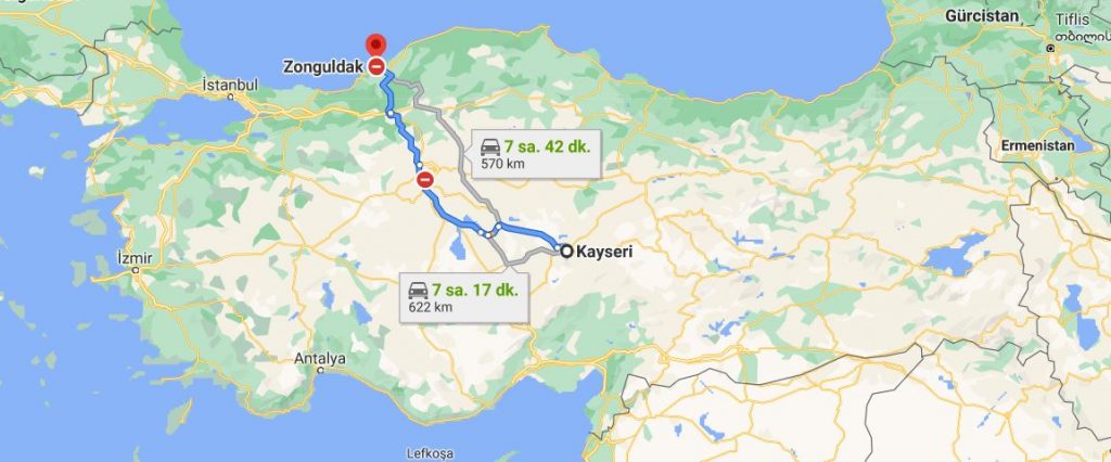 Kayseri Zonguldak Arası Kaç KM