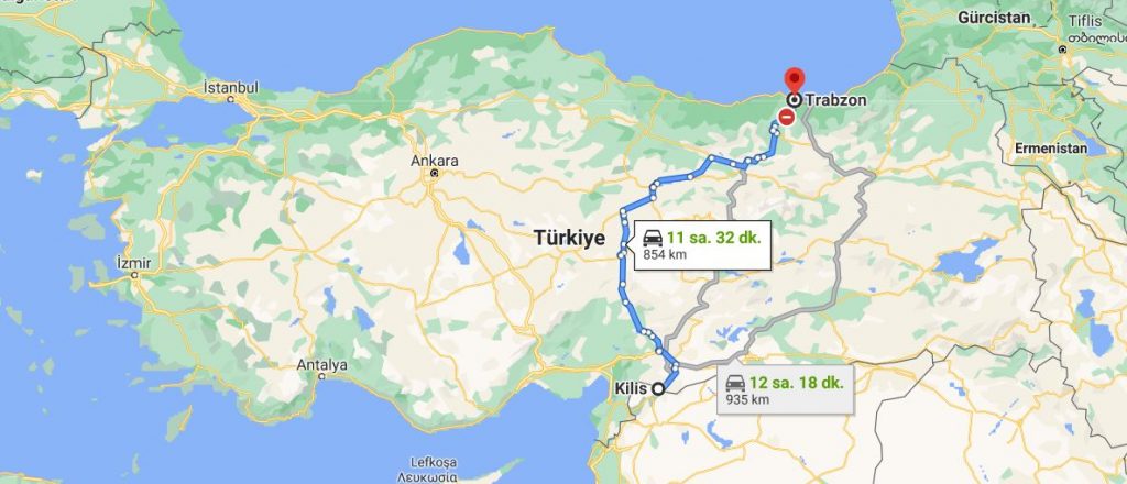 Trabzon Kilis Arası Kaç KM