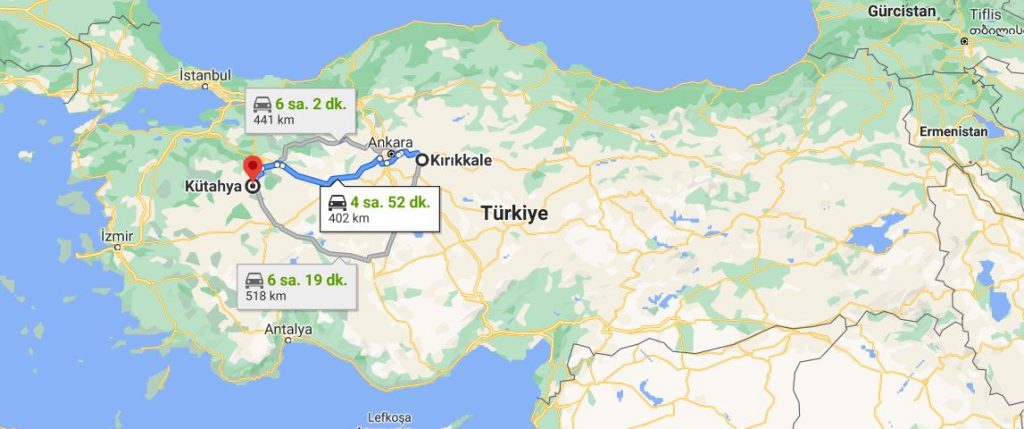 Kırıkkale Kütahya Arası Kaç KM
