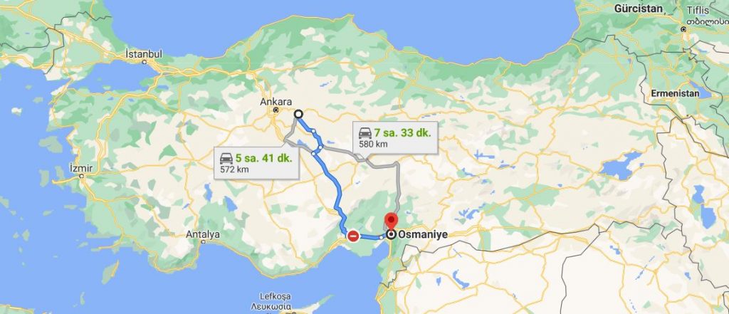 Kırıkkale Osmaniye Arası Kaç KM