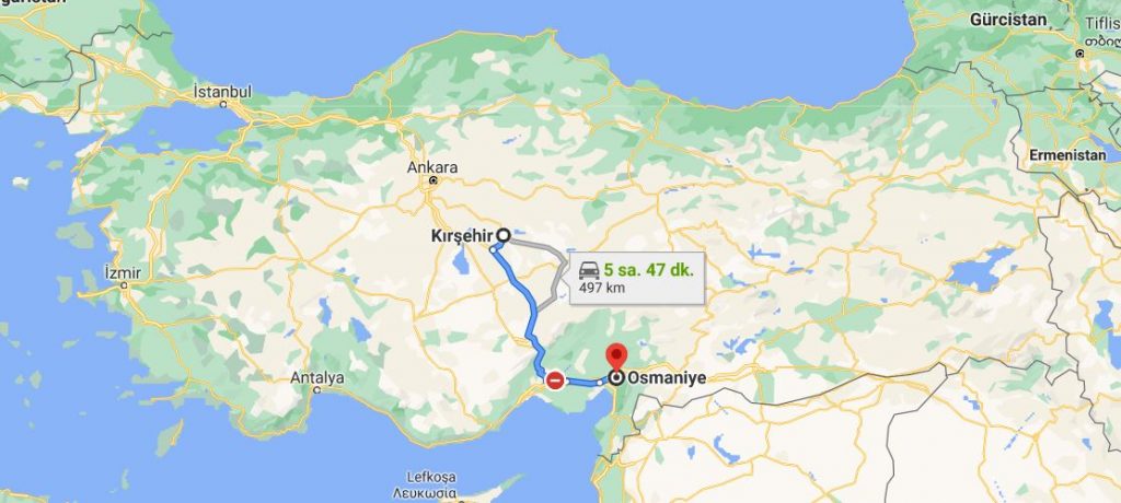 Kırşehir Osmaniye Arası Kaç KM