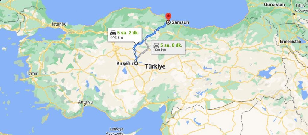 Samsun Kırşehir Arası Kaç KM
