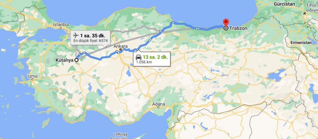 Trabzon Kütahya Arası Kaç KM