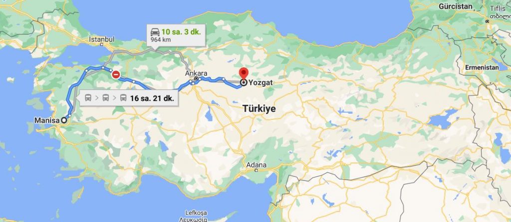 Manisa Yozgat Arası Kaç KM