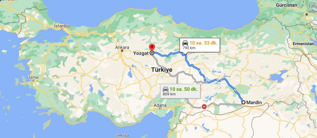 Mardin Yozgat Arası Kaç KM
