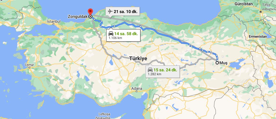 Muş Zonguldak arası kaç km Muş Zonguldak arası kaç saat