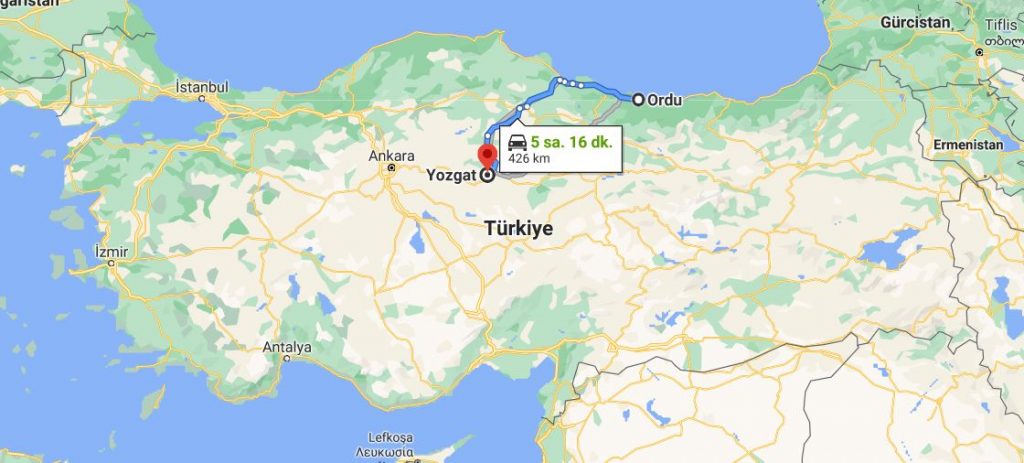 Ordu Yozgat Arası Kaç KM