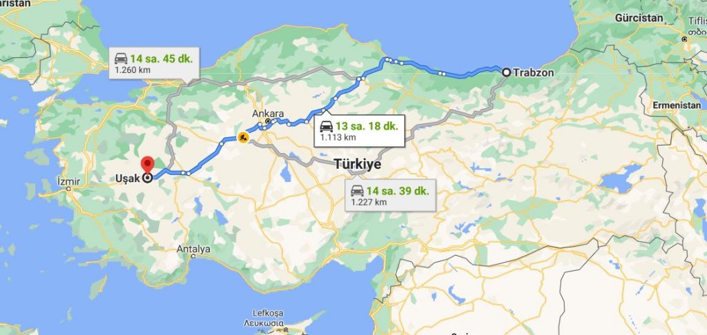 Trabzon Uşak Arası Kaç KM