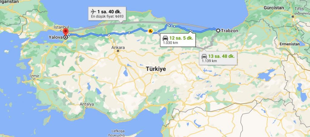 Trabzon Yalova Arası Kaç KM