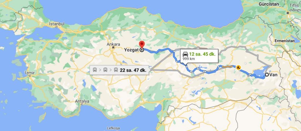 Van Yozgat Arası Kaç KM