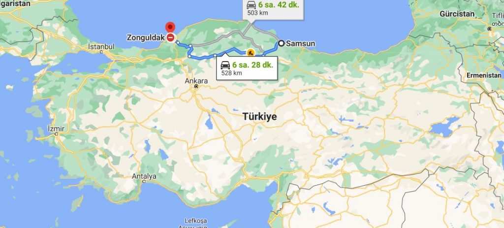 Samsun Zonguldak Arası Kaç KM