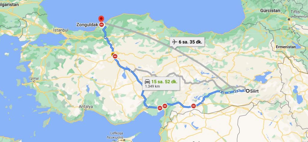 Siirt Zonguldak Arası Kaç KM