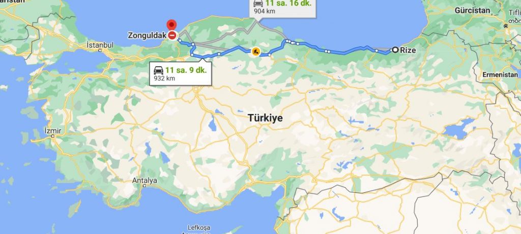 Rize Zonguldak Arası Kaç KM