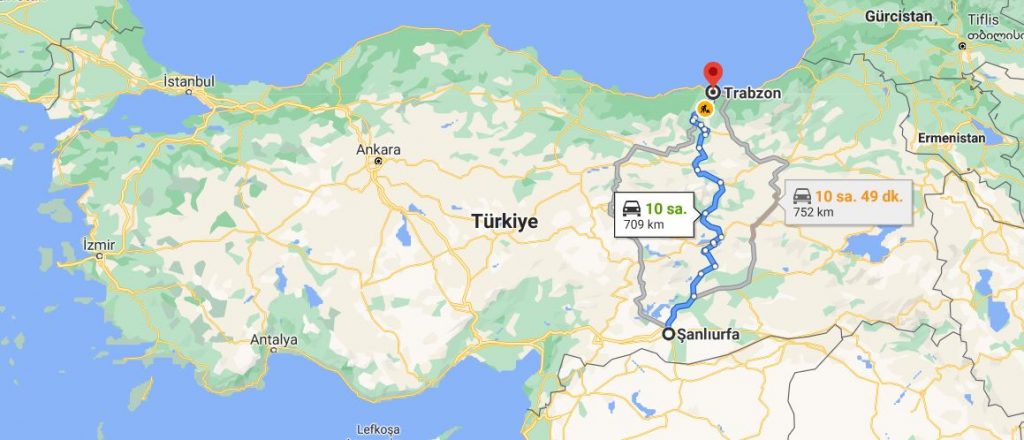Şanlıurfa Trabzon Arası Kaç KM