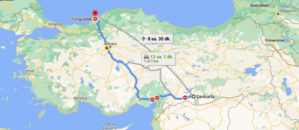 Şanlıurfa Zonguldak Arası Kaç KM
