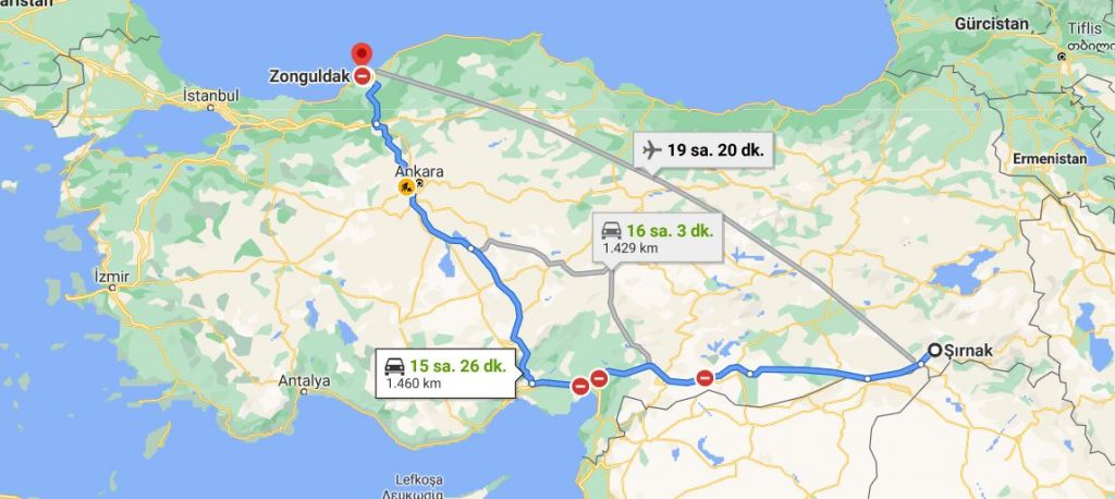 Şırnak Zonguldak Arası Kaç KM