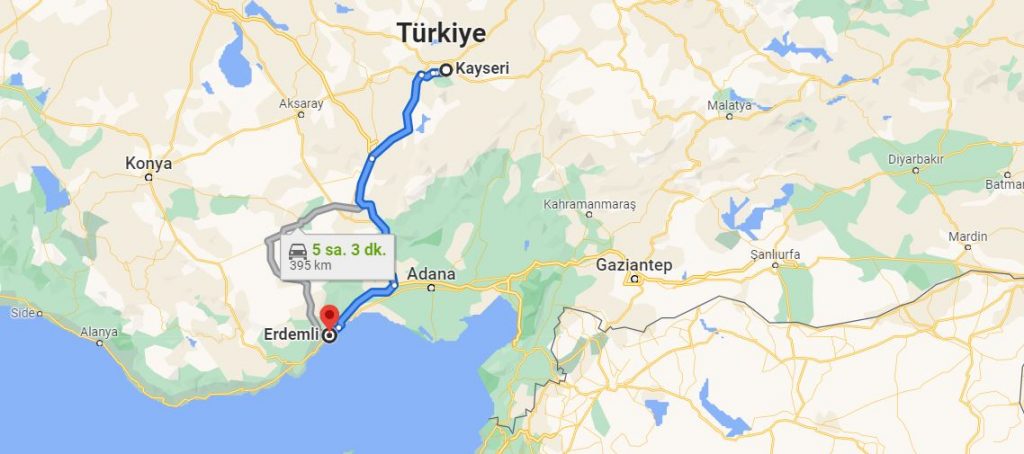 Kayseri Erdemli Arası Kaç KM