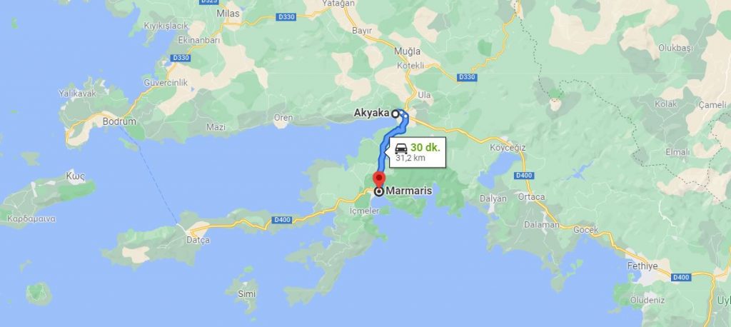 Akyaka Marmaris Arası Kaç KM